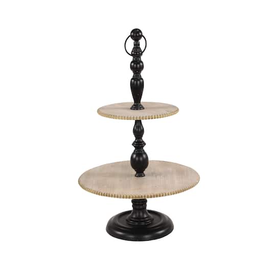 Black Wood &#x26; Iron Rustic 2 Tier Tray Stand